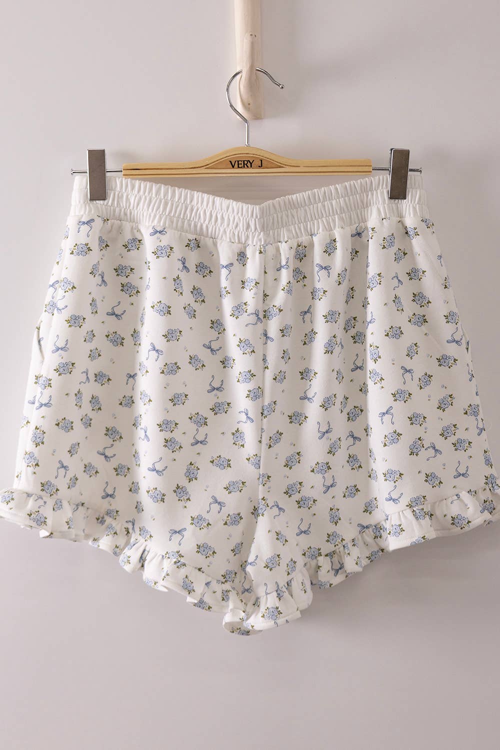 NT12635SET-Floral Printed Knit Comfy Top & Shorts Set: TAUPE FLORAL / S-M-L/2-2-2