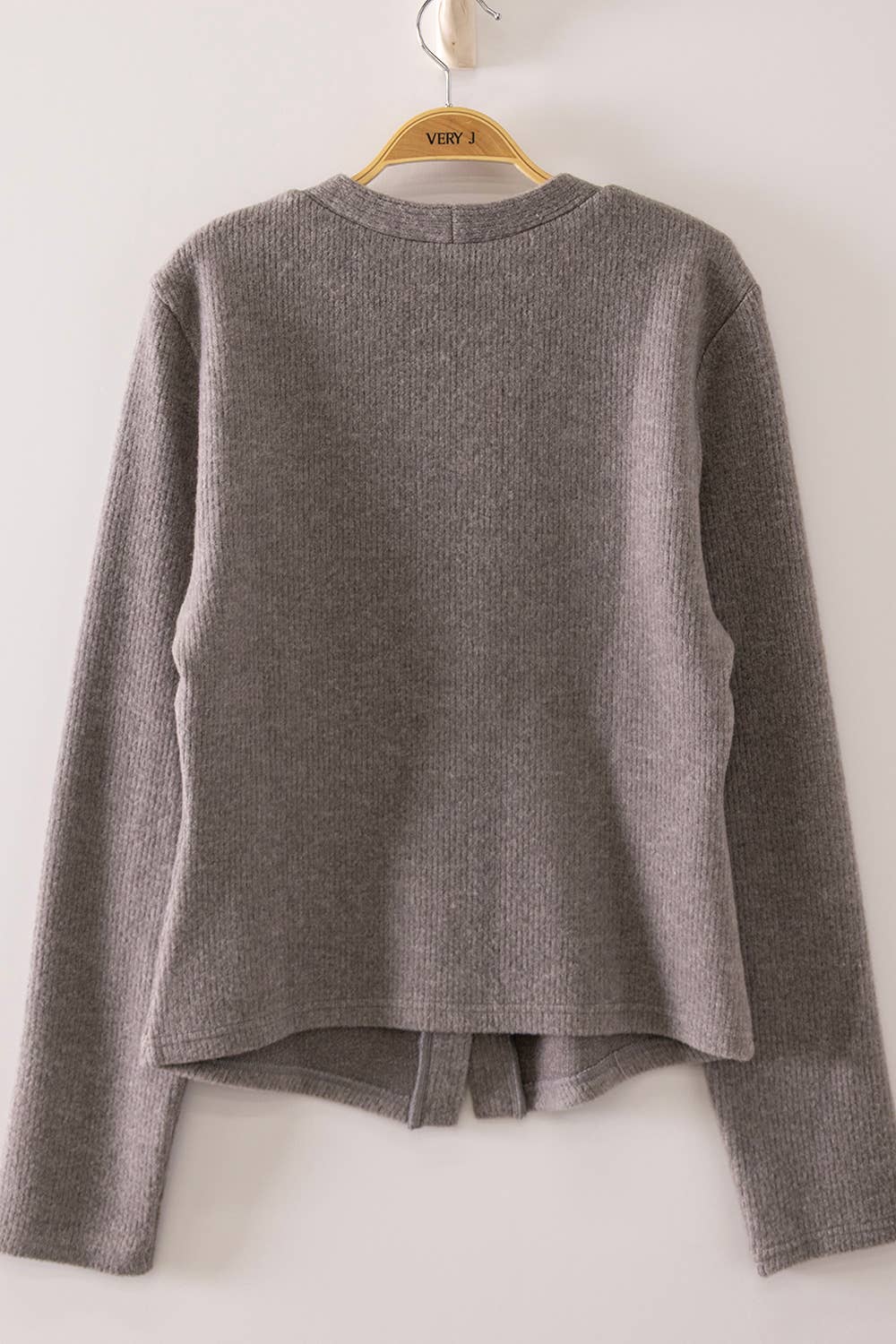 NT12862-Soft Ribbed V-Neck Cardigan: MOCHA / S-M-L/2-2-2