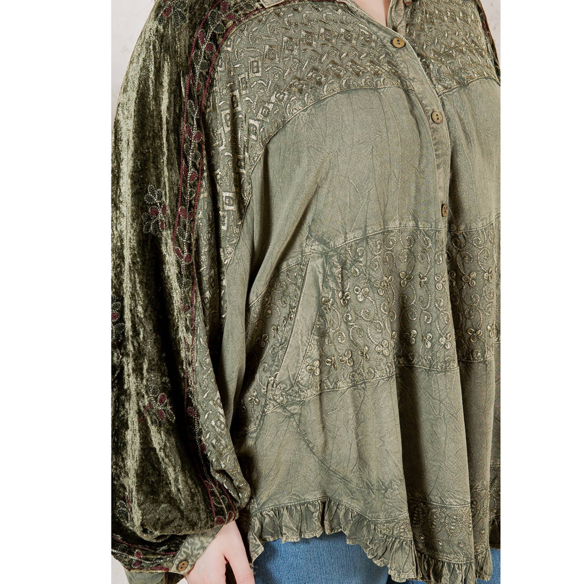 Bohemian Elegance: Stonewashed Rayon Top: Olive / REGULAR (S-M-L-XL-1-2-2-1)