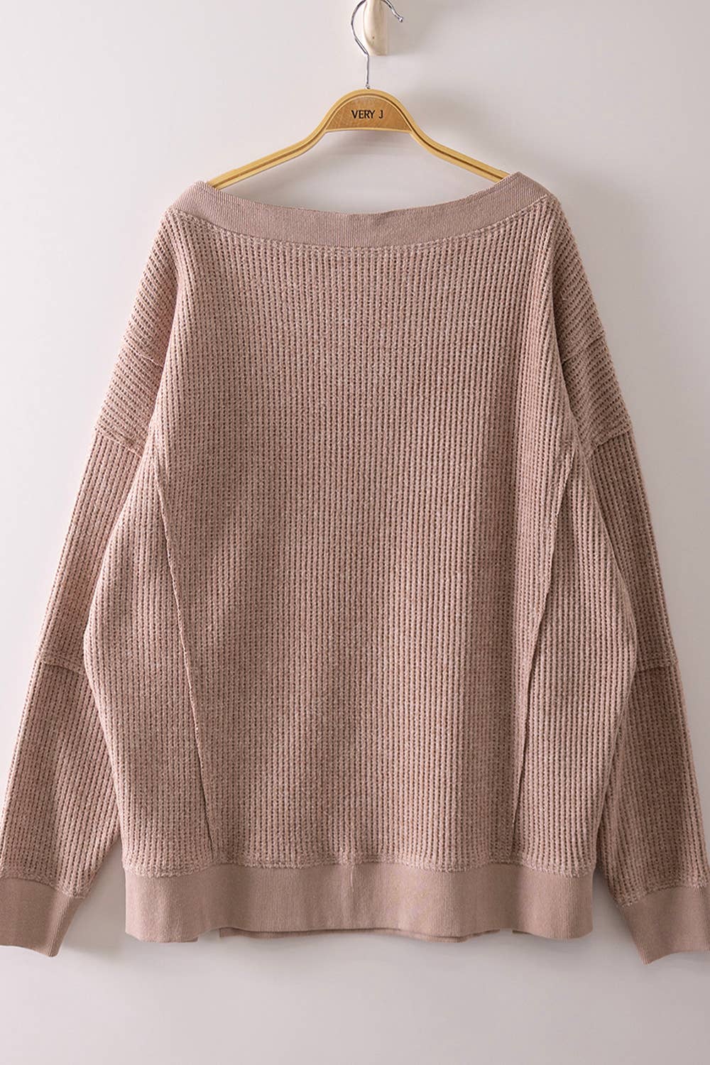 NT12827-Boat Neck Waffle Knit Top: BLUE / S-M-L/2-2-2