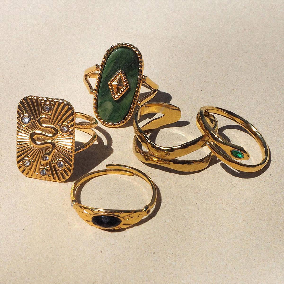 STAINLESS STEEL SNAKE NATURAL STONE RINGS_CWAJE0628: TYPE6 / (OS) 3
