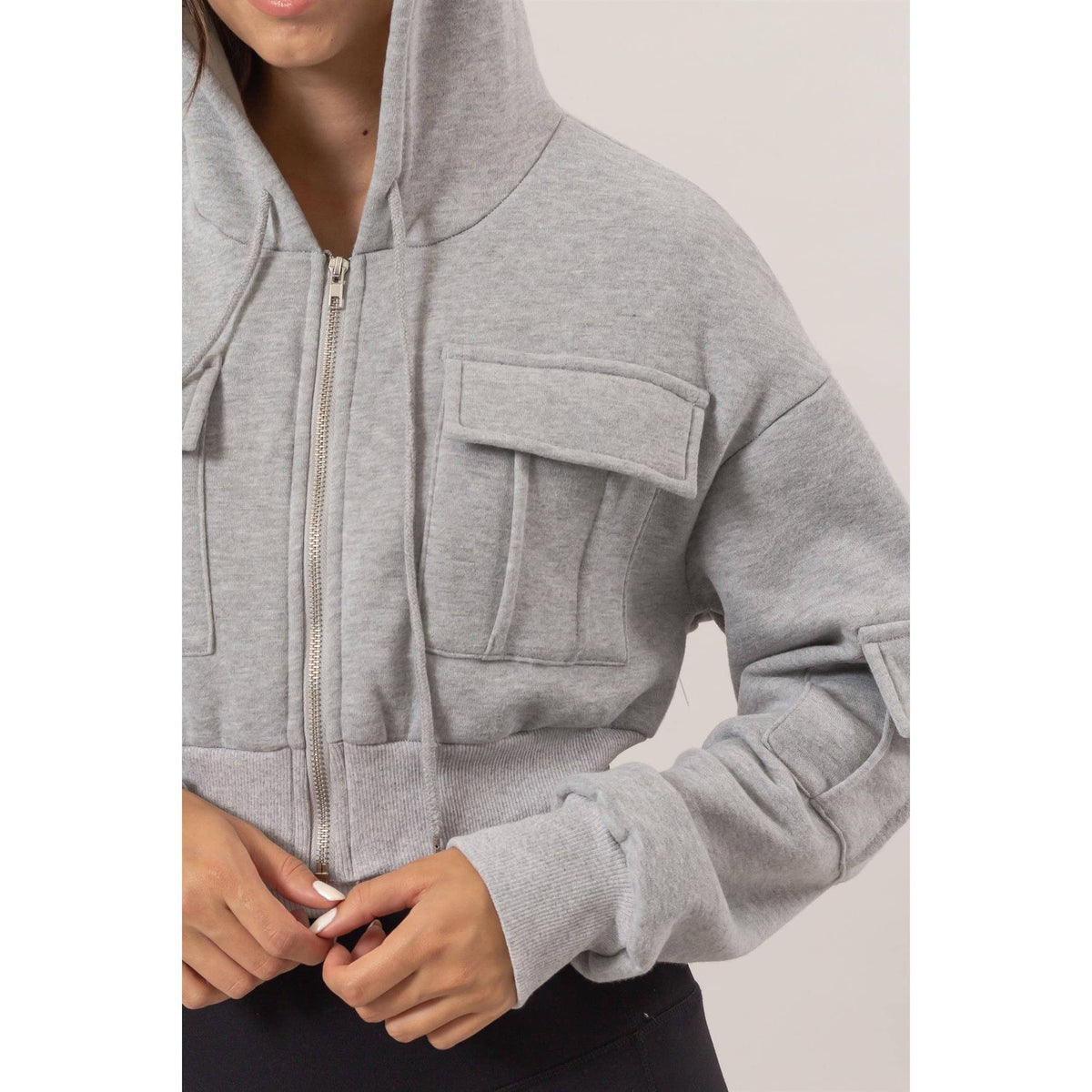 Fleece French Terry Cropped Jacket: H.GRAY / S-M-L(2-2-2)