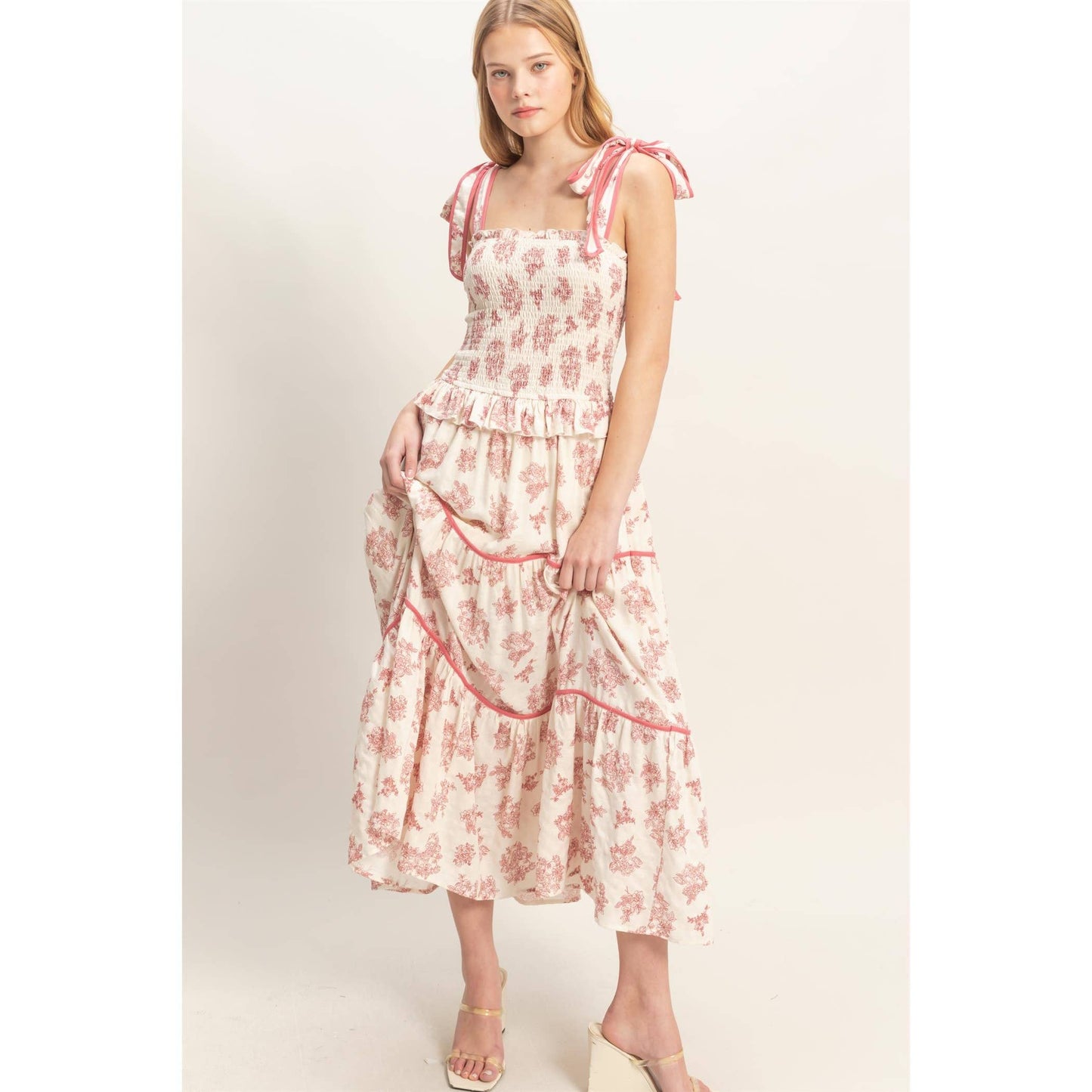 Floral Tiered Sundress: BLACK / S-M-L(2-2-2)