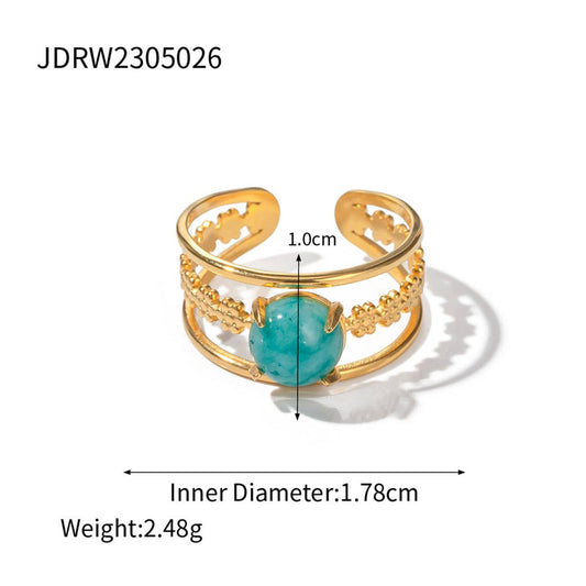STAINLESS STEEL NATURAL STONE RINGS_TURQUOISE_CWAJE0615: TYPE2 / (OS) 3