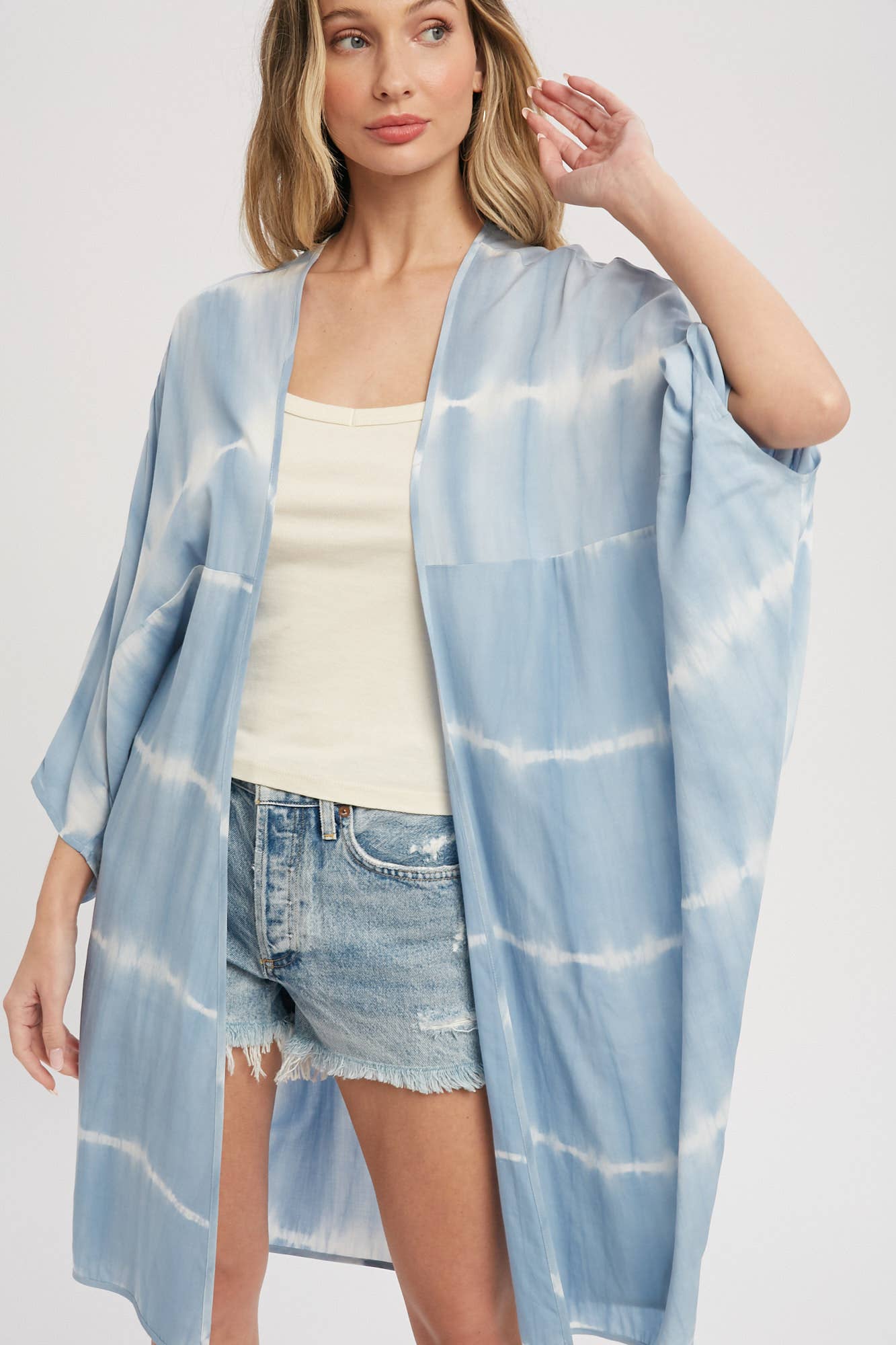 TIE DYE DOLMAN KIMONO: BLUE / S/M