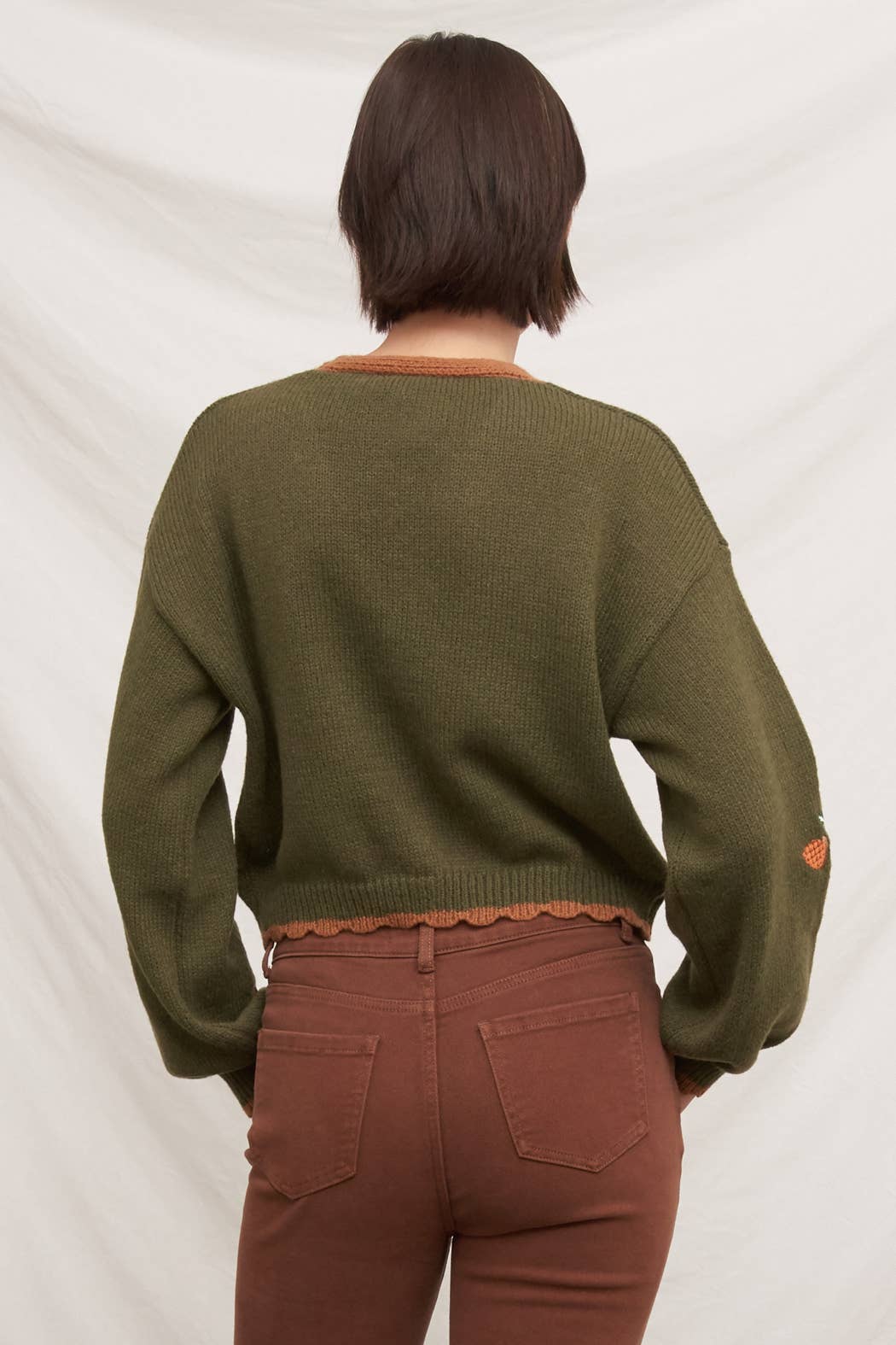 Fox Embroidered Long Sleeve Sweater Cardigan: Brown / M/L