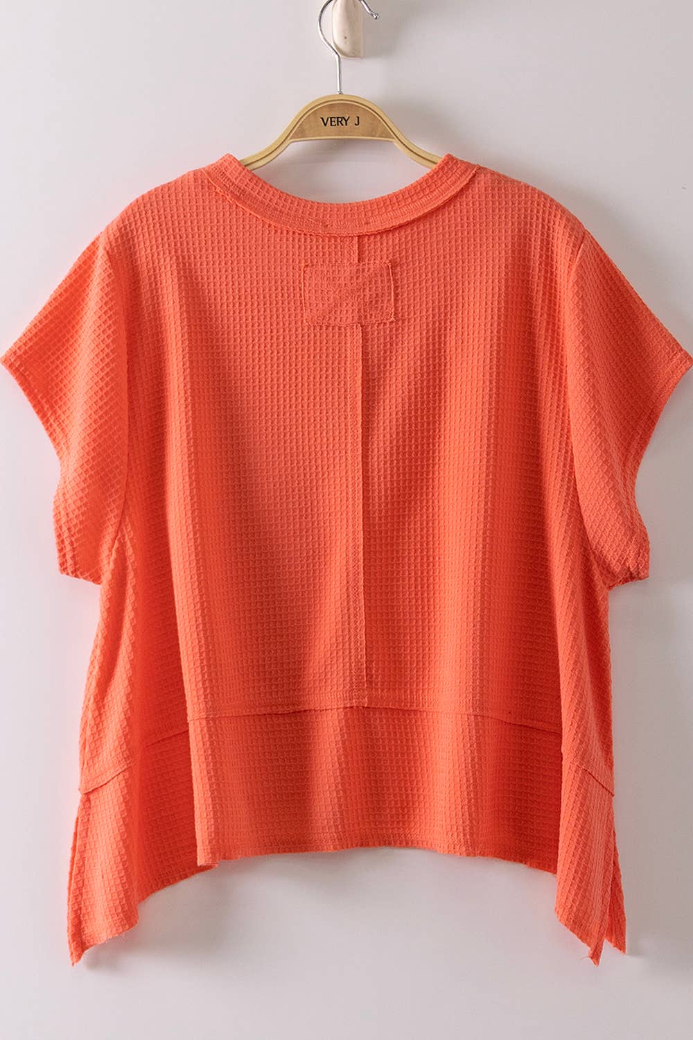 NT12641-Flared Hem Waffle Knit Casual Top: SEAFOAM / S-M-L/2-2-2