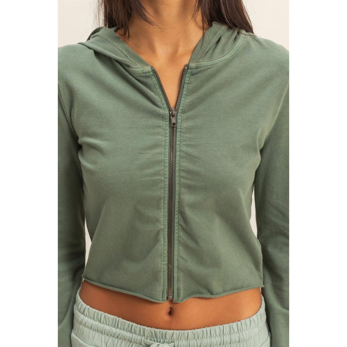 Zip Up Cropped Hoodie: BLACK / S-M-L(2-2-2)