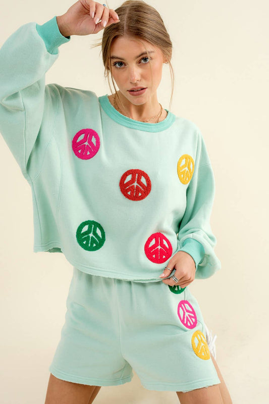 32787SET - Pullover Top with Matching Shorts Set: AQUA / L