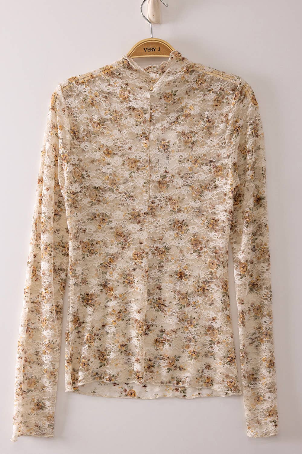 NT12220-High Neck Fitted Sheer Mesh Lace Knit Top: BLUSH/CHERRY FLORAL-26 / S-M-L/2-2-2