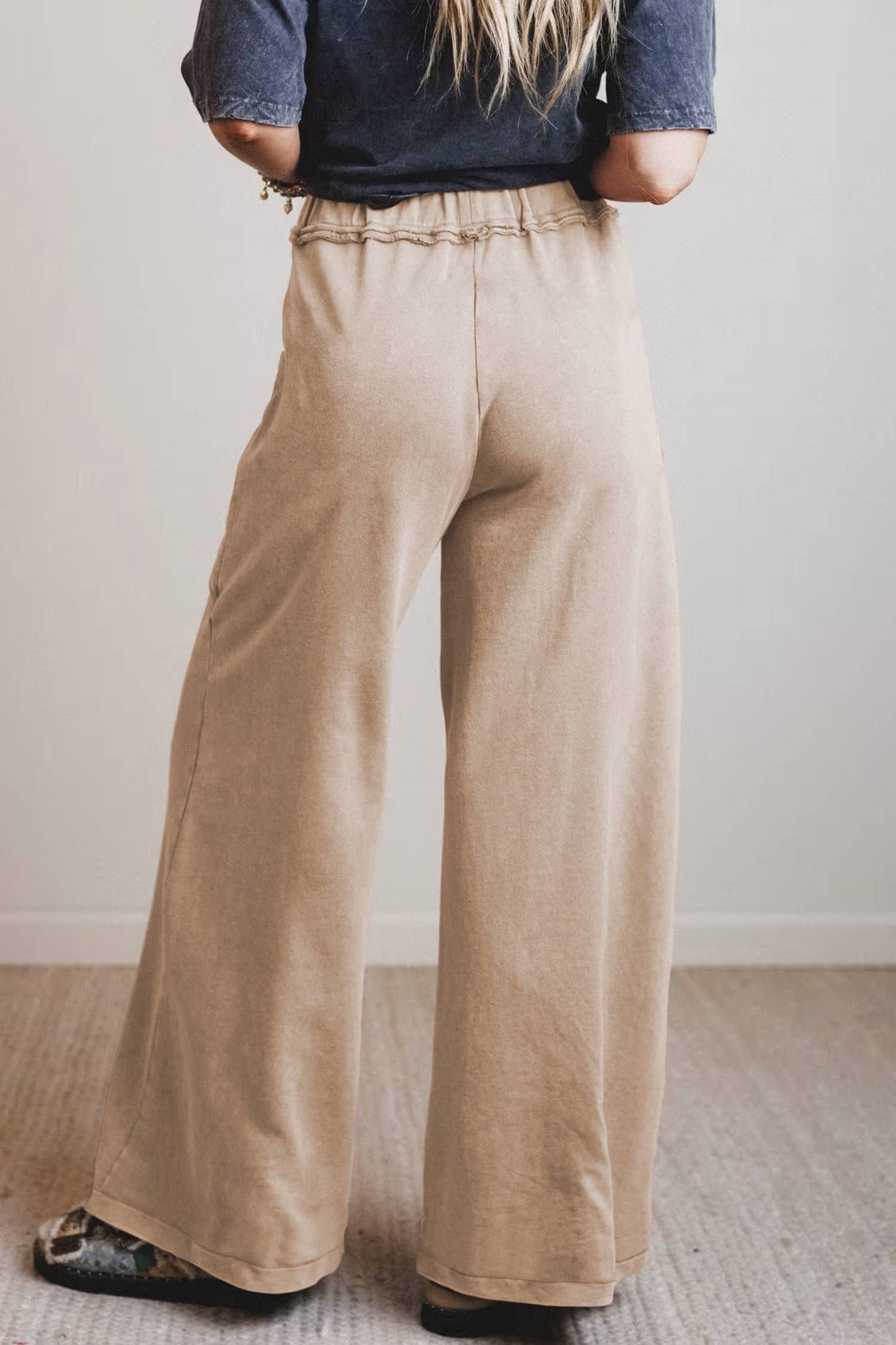 66 Mineral Wash Drawstring High Waist Wide Leg Pants (S-XL): Ashleigh Blue / L
