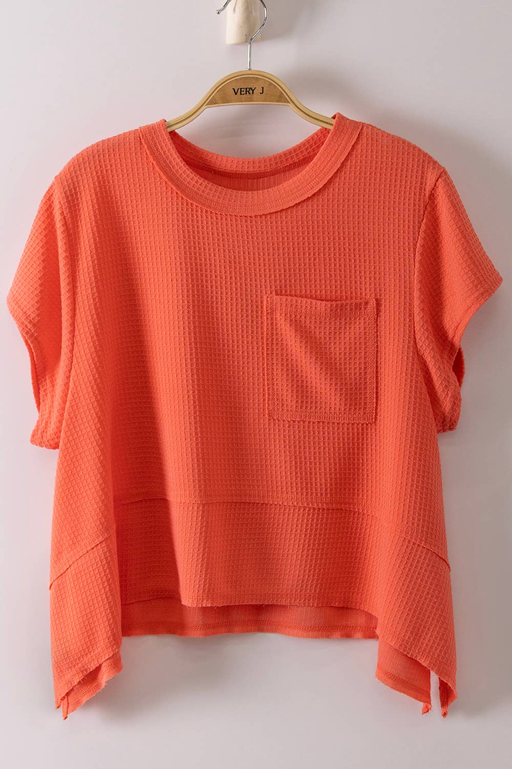 NT12641-Flared Hem Waffle Knit Casual Top: SEAFOAM / S-M-L/2-2-2