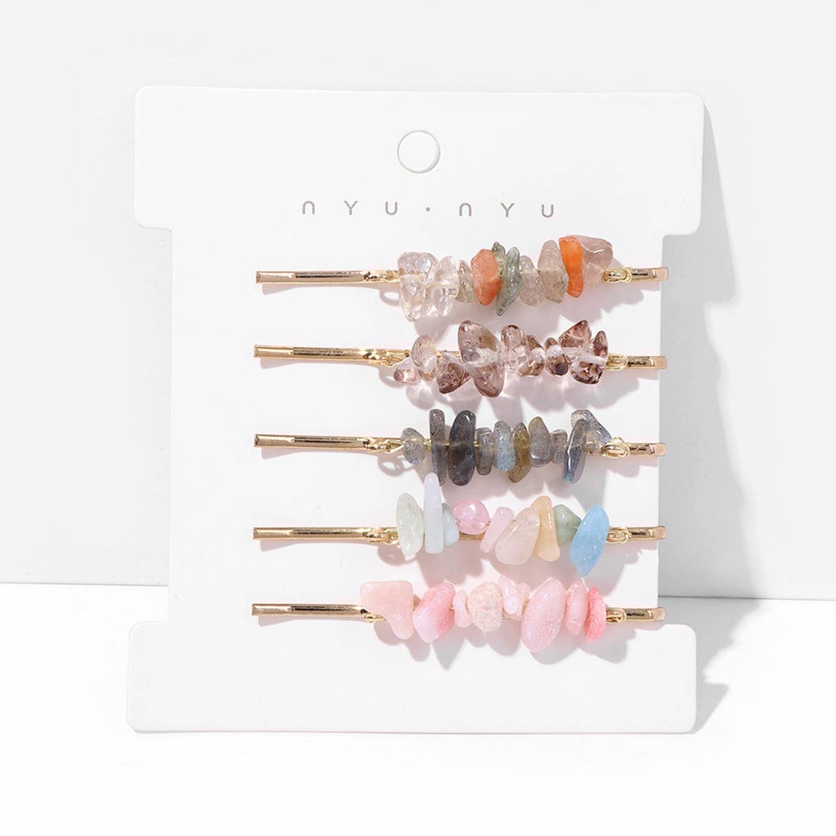 Natural Red Stone Hair Clip Set - Simple & Elegant_CWAHA1763: WHITEYELLOW / (OS) 2