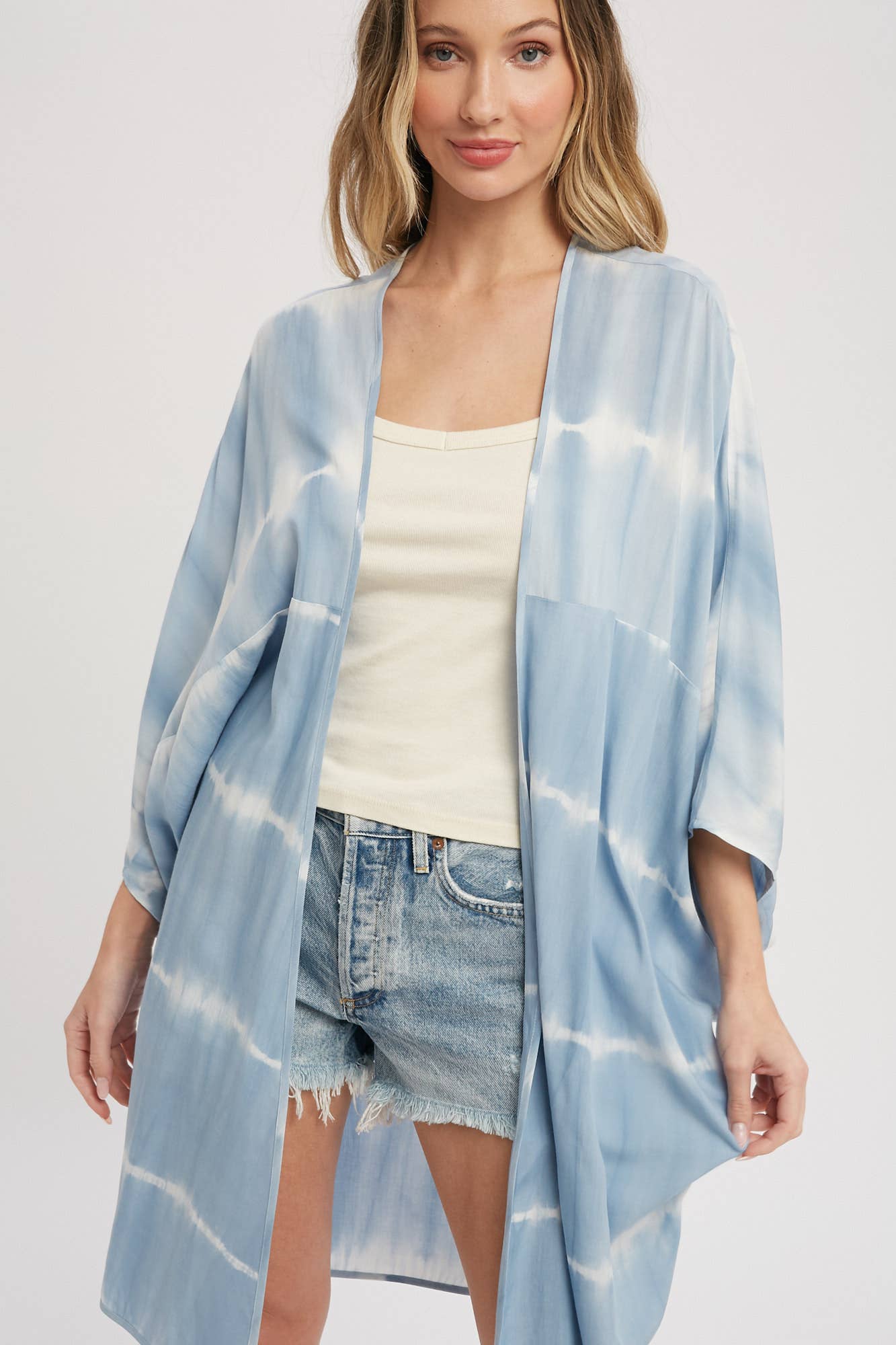 TIE DYE DOLMAN KIMONO: BLUE / S/M