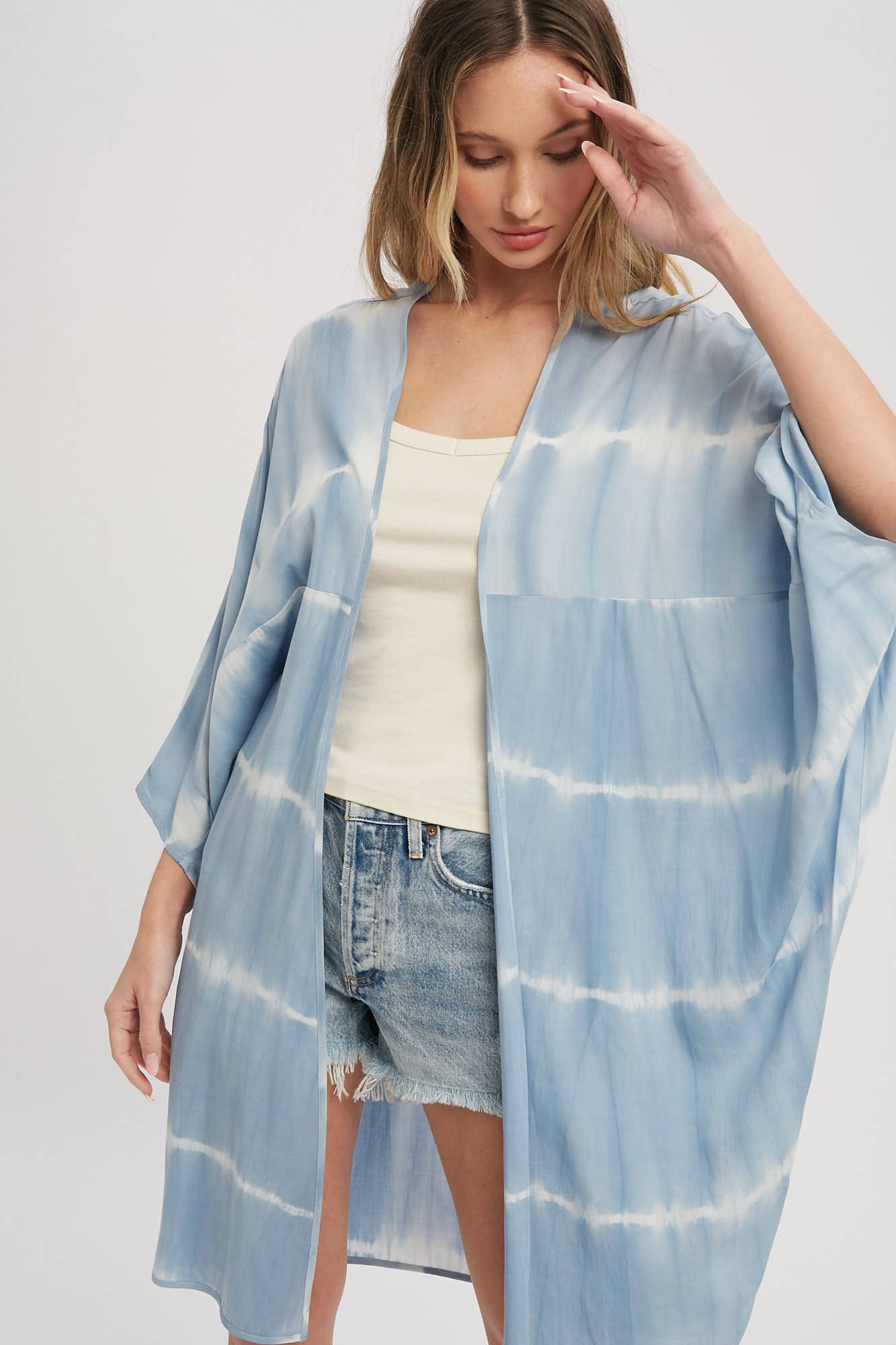 TIE DYE DOLMAN KIMONO: BLUE / S/M