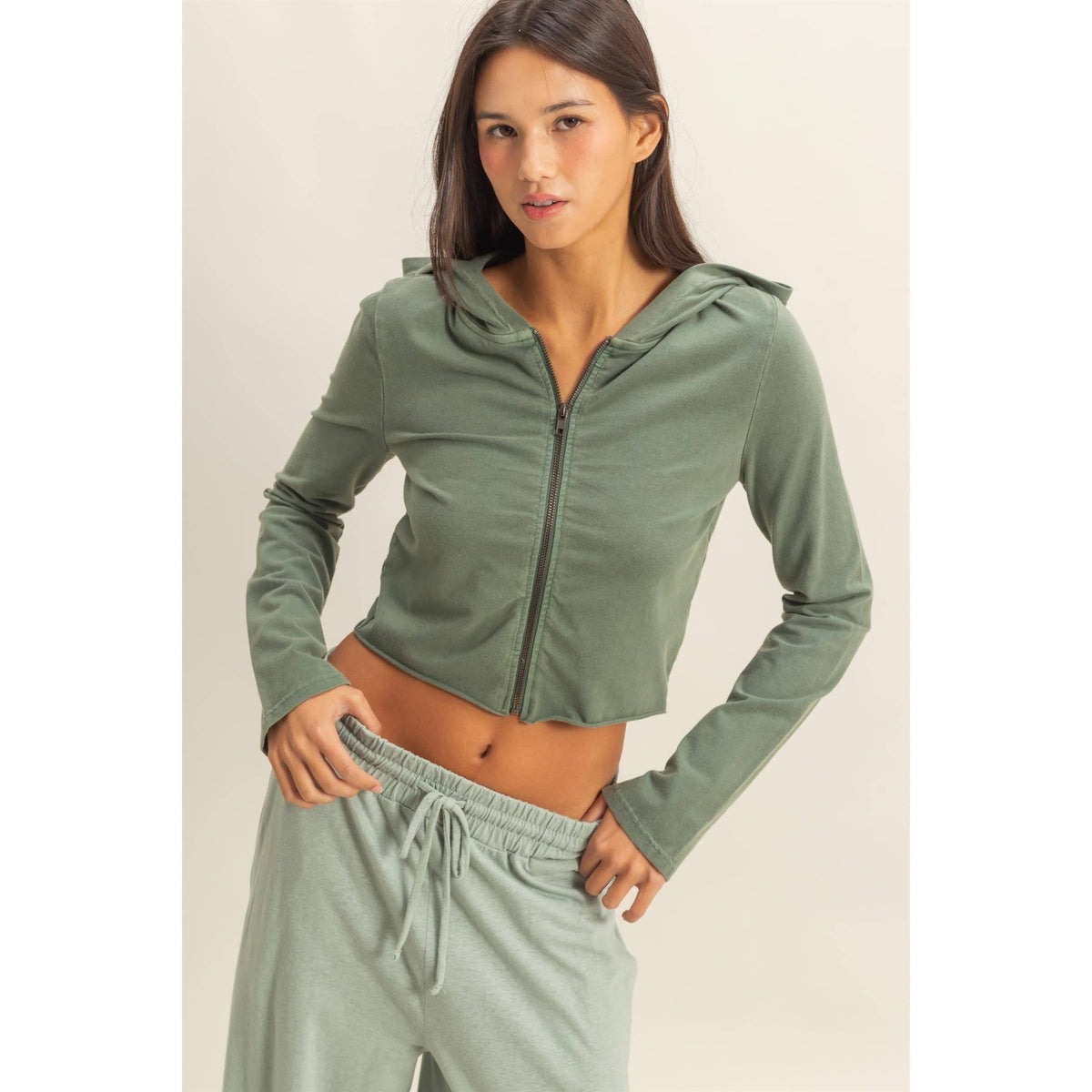 Zip Up Cropped Hoodie: BLACK / S-M-L(2-2-2)