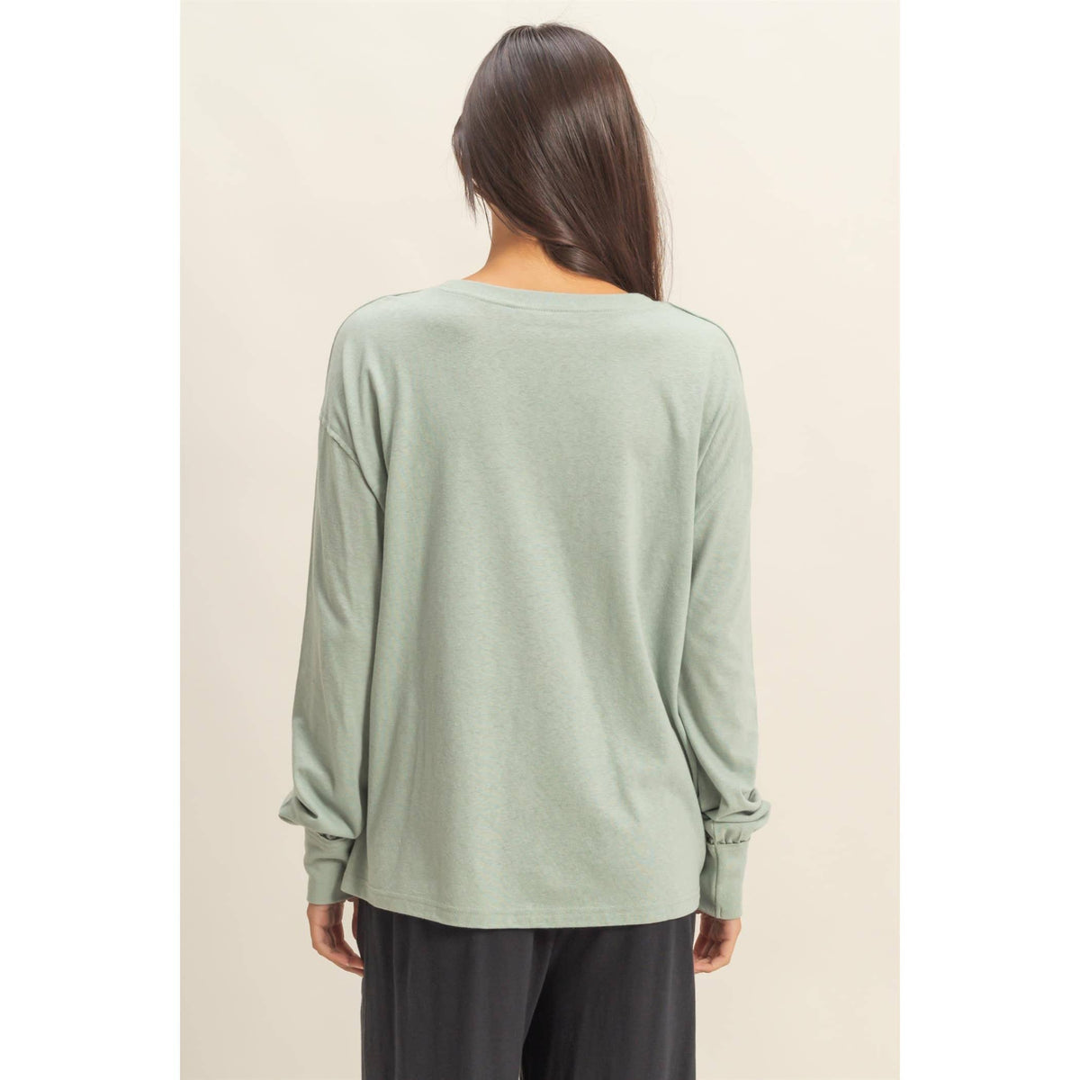 Long Sleeve Pocket T-Shirt: DUSTY PINK / S-M-L(2-2-2)