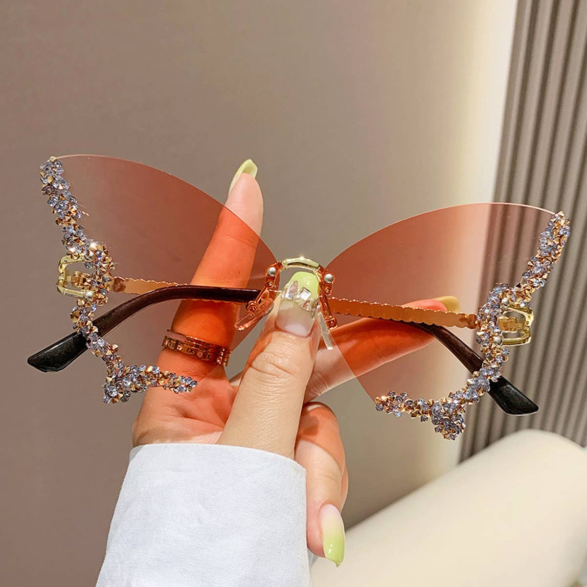 VINTAGE RHINESTONE BUTTERFLY SUNGLASSES_CWASG0205: Blue / (OS) 2