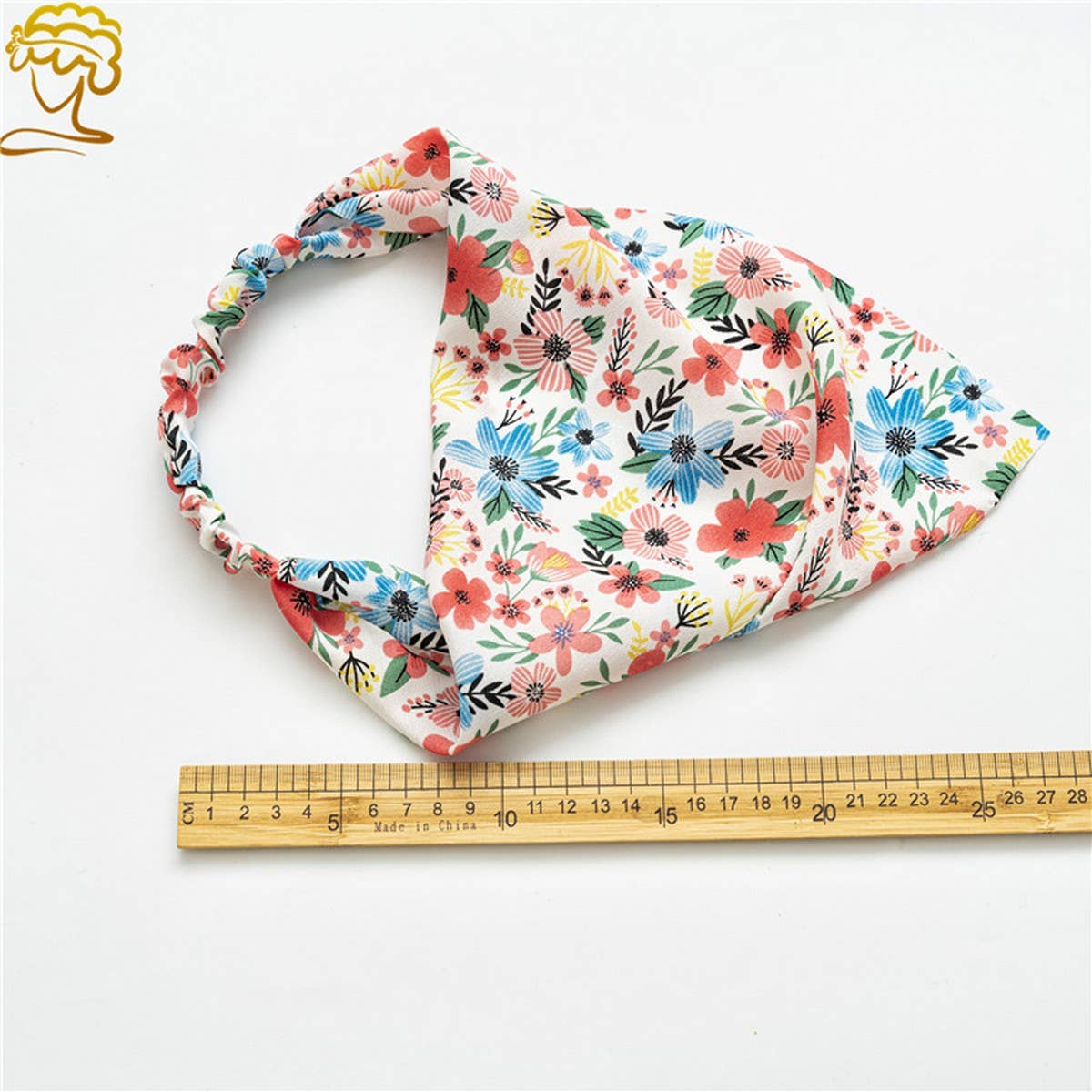 FLORAL PASTORAL STYLE TURBAN WITH ELASTIC BANDANA_CWAHA0847: Yellow / (OS) 3