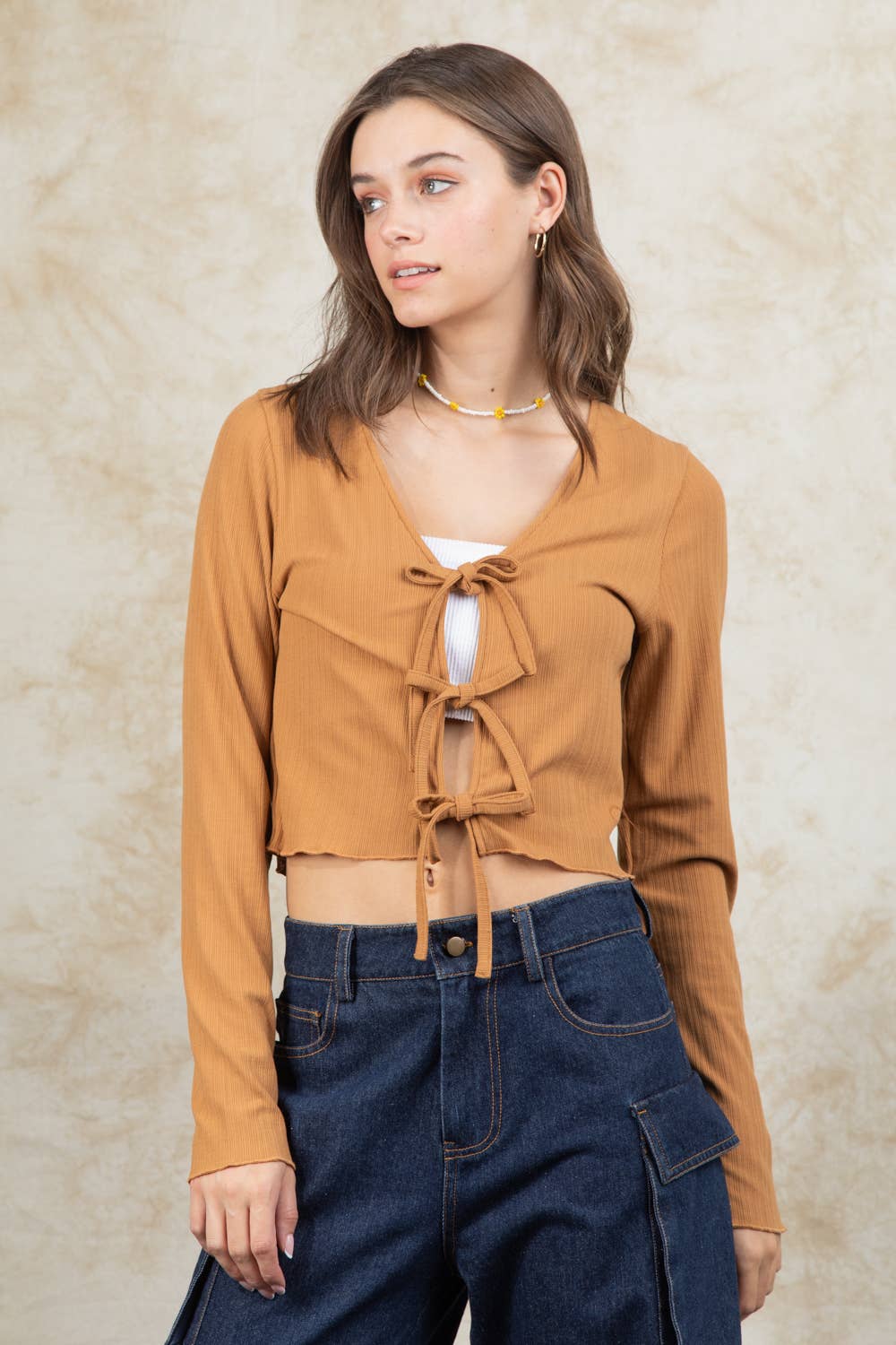 VT15148-3-Strap Tie V Neck Crop Top: AVOCADO / S-M-L/2-2-2