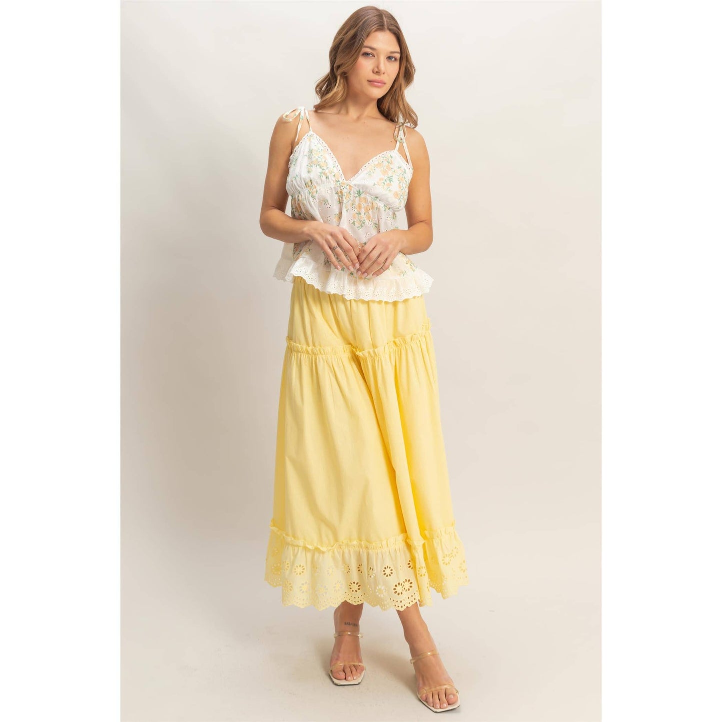 Floral Lace Trim Camisole: YELLOW / S-M-L(2-2-2)