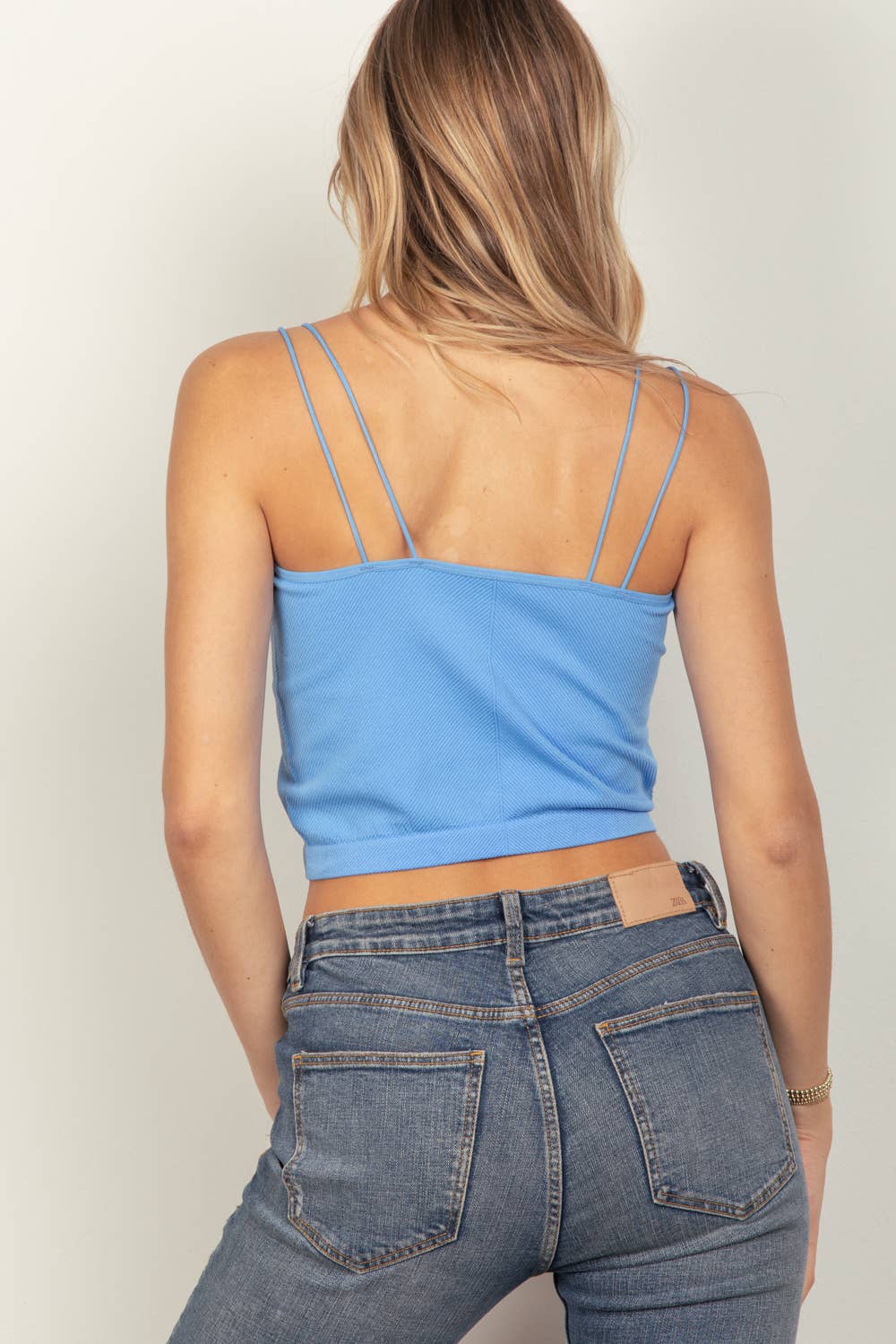 NT11660-Soft Stretchy Double Strap Slim Fit Tank Top: Pink / S.M/M.L-3/3