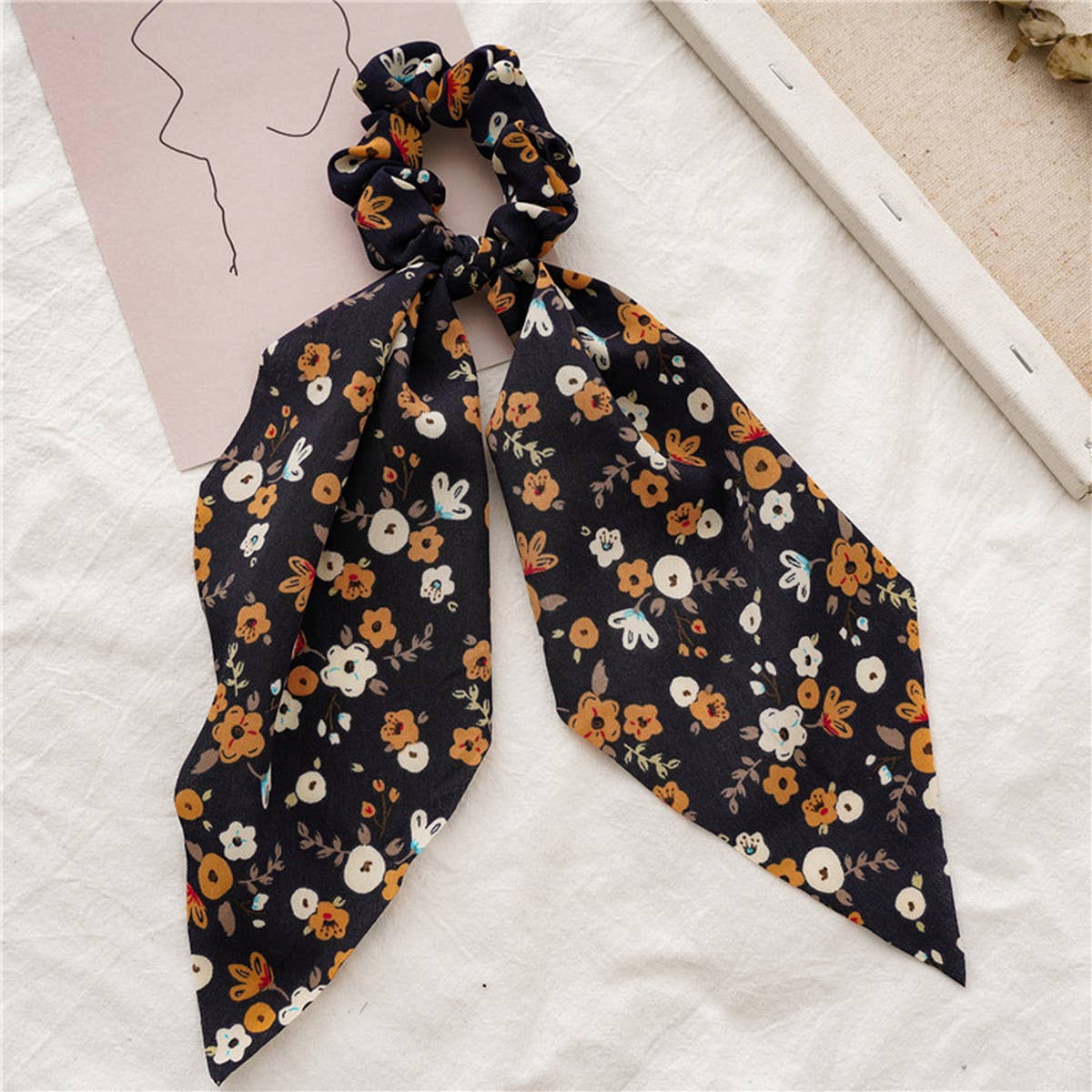 FRESH NEW FLORAL RIBBON HAIR ROPE_CWAHA0846: White / (OS) 3