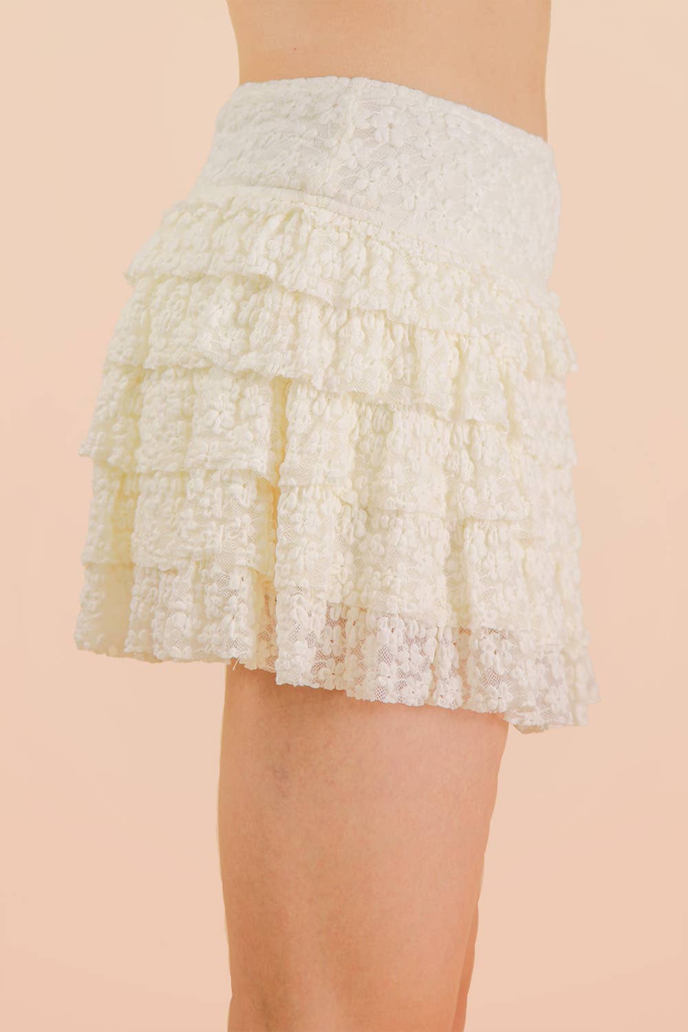 NS50190-Ruffle Layered Lace Mini Skirt W/ Inner Shorts: Black / S-M-L/2-2-2