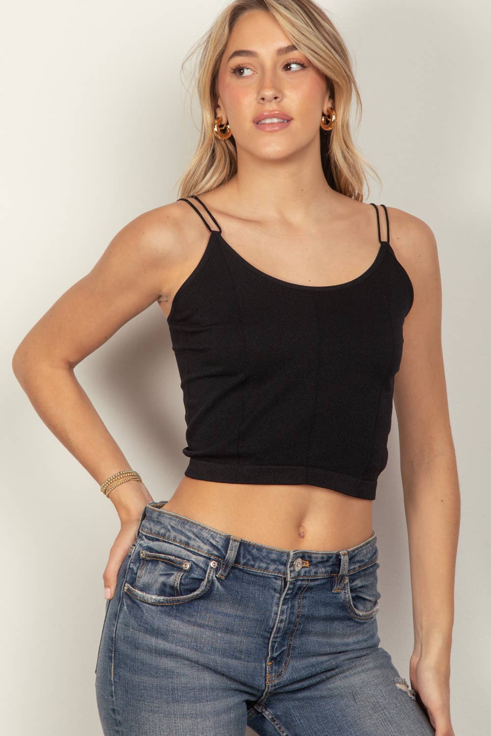 NT11660-Soft Stretchy Double Strap Slim Fit Tank Top: Pink / S.M/M.L-3/3