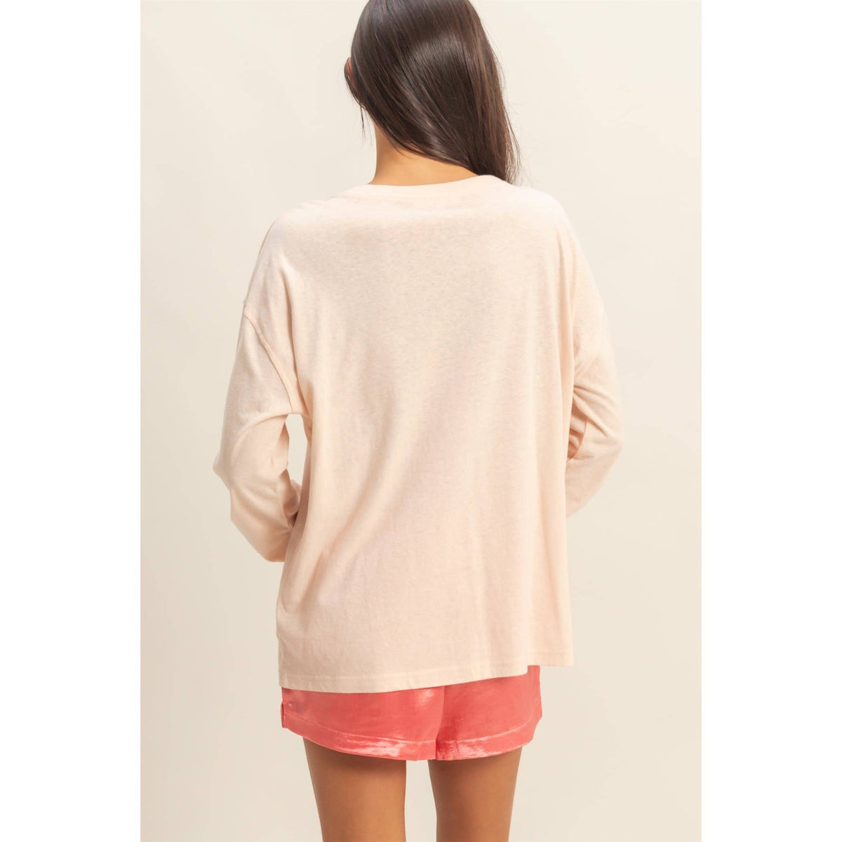 Long Sleeve Pocket T-Shirt: DUSTY PINK / S-M-L(2-2-2)