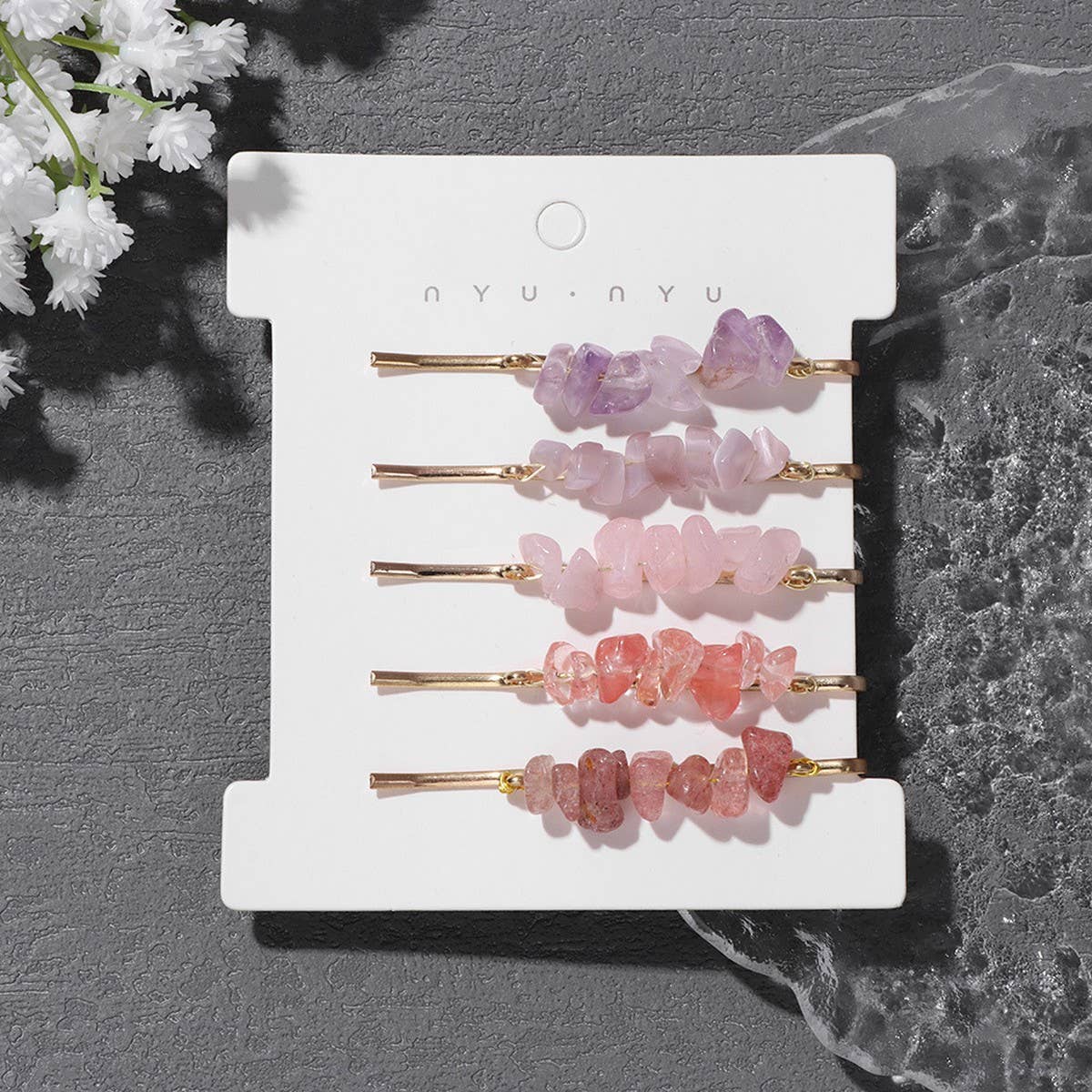Natural Red Stone Hair Clip Set - Simple & Elegant_CWAHA1763: WHITEYELLOW / (OS) 2