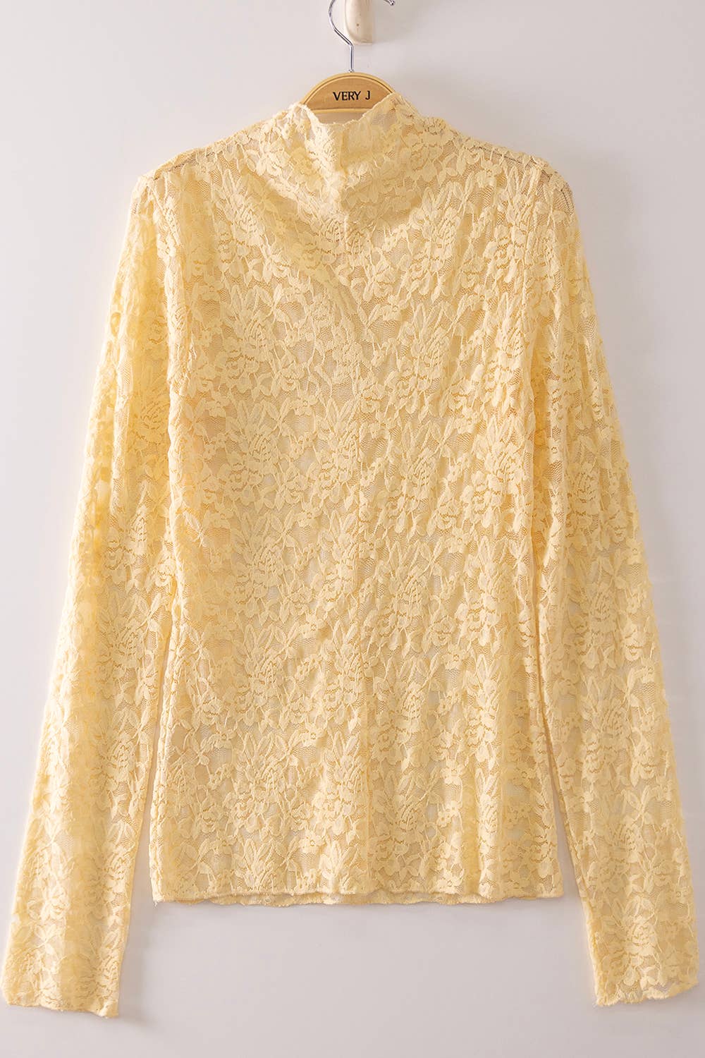 NT12220-High Neck Fitted Sheer Mesh Lace Knit Top: PINK BLOSSOM - 26 / S-M-L/2-2-2