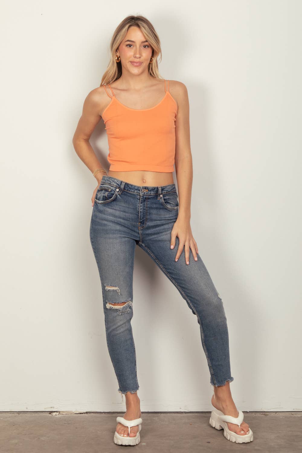 NT11660-Soft Stretchy Double Strap Slim Fit Tank Top: Pink / S.M/M.L-3/3