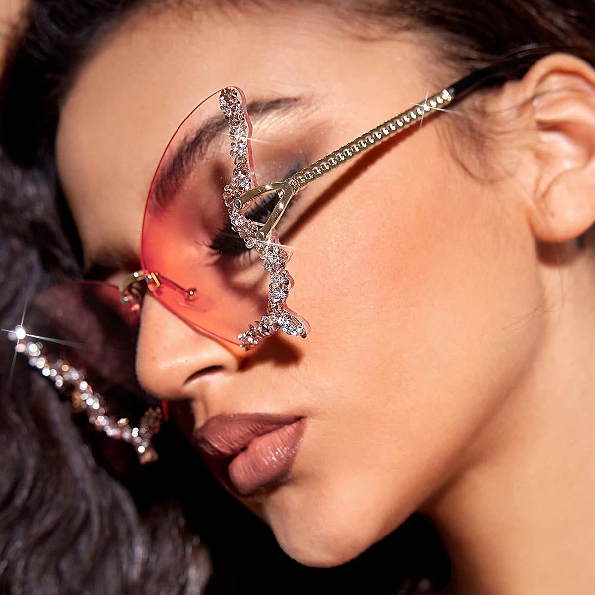 VINTAGE RHINESTONE BUTTERFLY SUNGLASSES_CWASG0205: Blue / (OS) 2