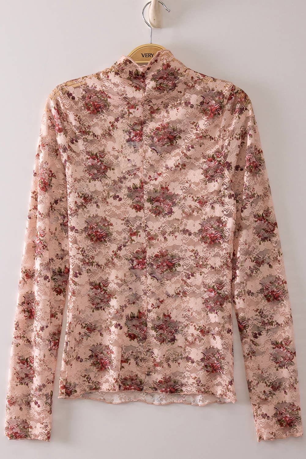 NT12220-High Neck Fitted Sheer Mesh Lace Knit Top: MUSTARD DIZZY FLORAL-26 / S-M-L/2-2-2