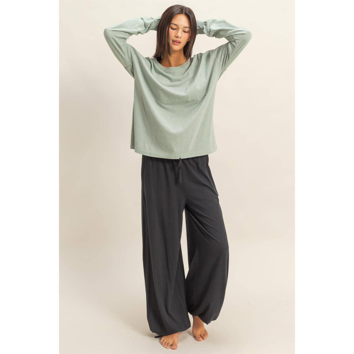Long Sleeve Pocket T-Shirt: DUSTY PINK / S-M-L(2-2-2)