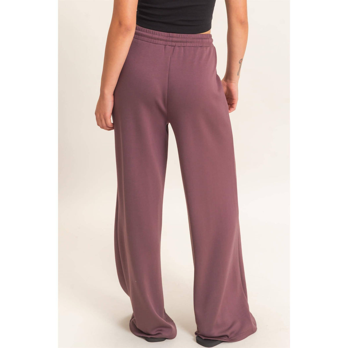 Drawstring Waist Pintuck Wide Leg Pants: COCOA / S-M-L(2-2-2)