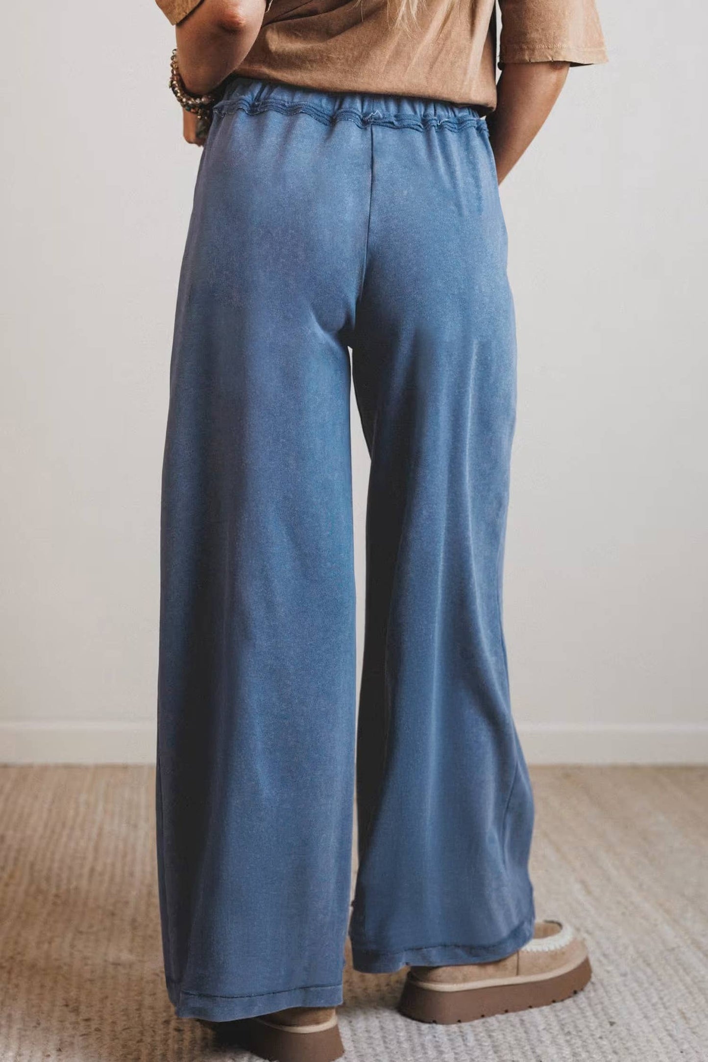 66 Mineral Wash Drawstring High Waist Wide Leg Pants (S-XL): Ashleigh Blue / XL