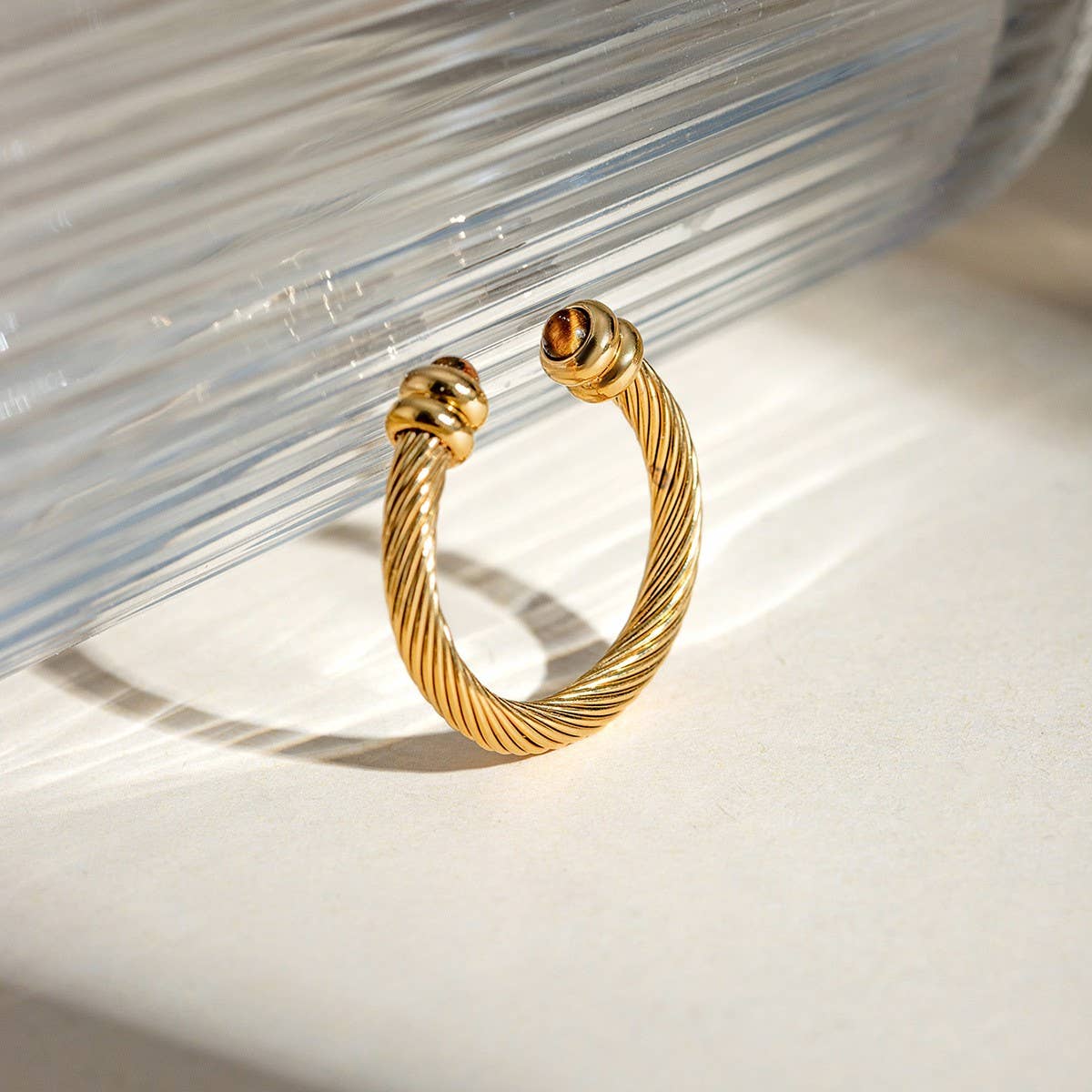 IRREGULAR OPEN TIGER EYE STONE BEAD RING_CWAJE1793: GOLD1 / (OS) 2