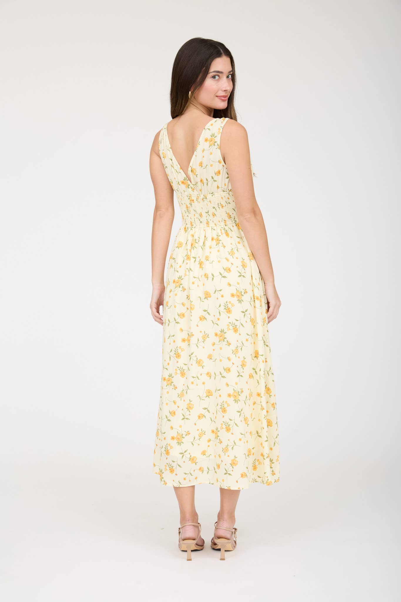 FLORAL V NECK SLEEVELESS CORSET MIDI DRESS : BLUE MULTI