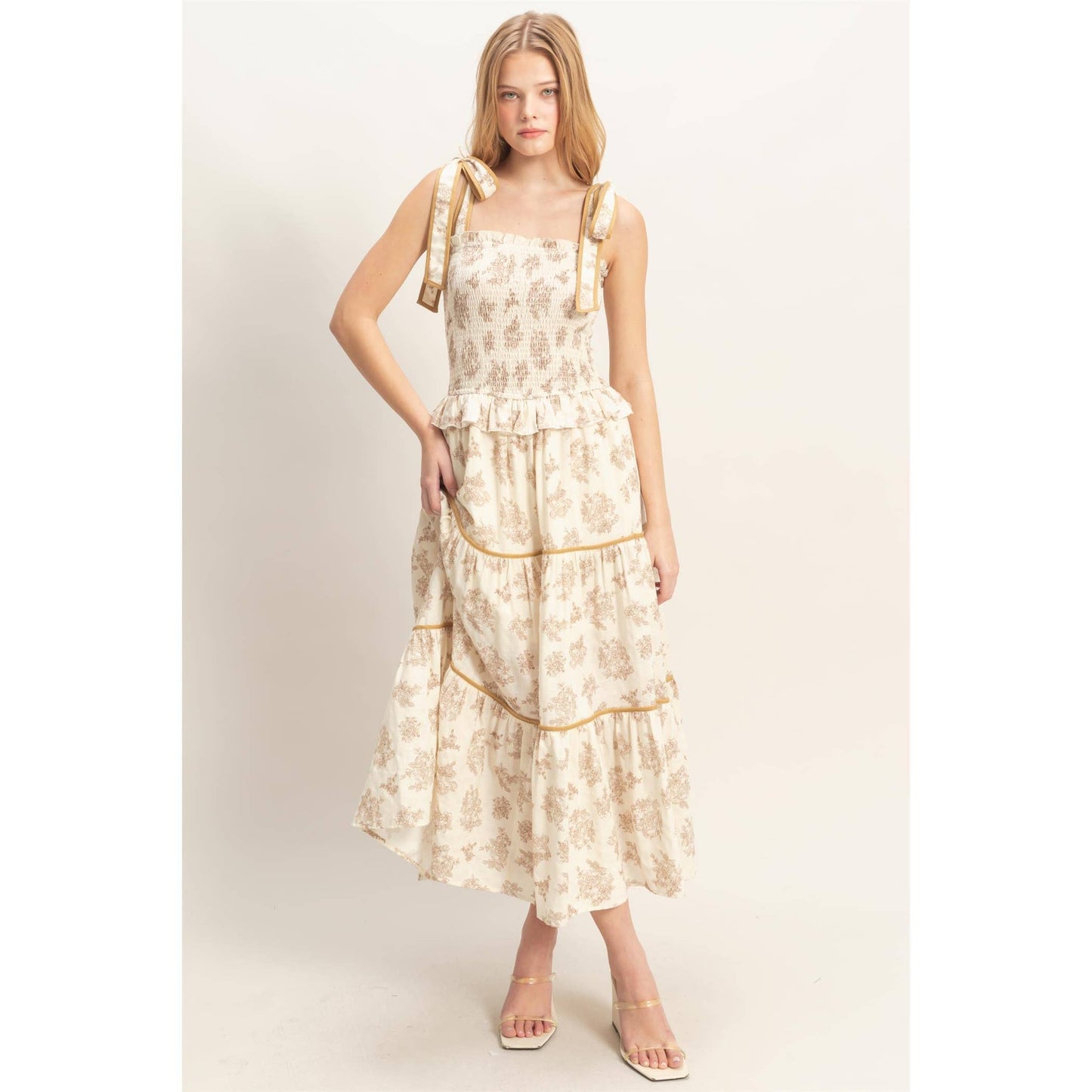 Floral Tiered Sundress: BLACK / S-M-L(2-2-2)