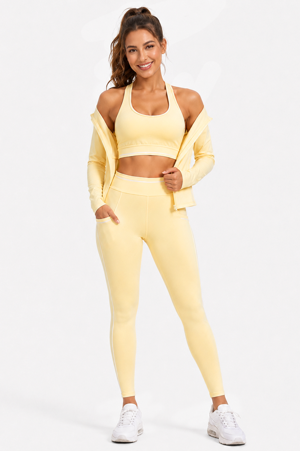 Activewear sports bra with legging and jacket 3 pieces set: Red