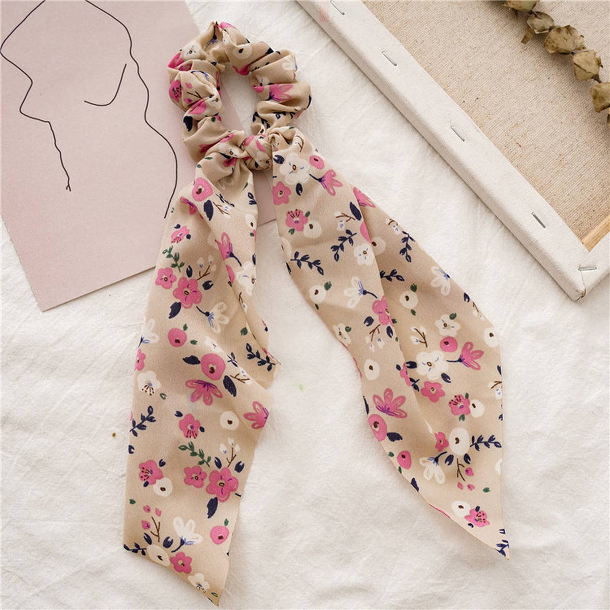 FRESH NEW FLORAL RIBBON HAIR ROPE_CWAHA0846: White / (OS) 3