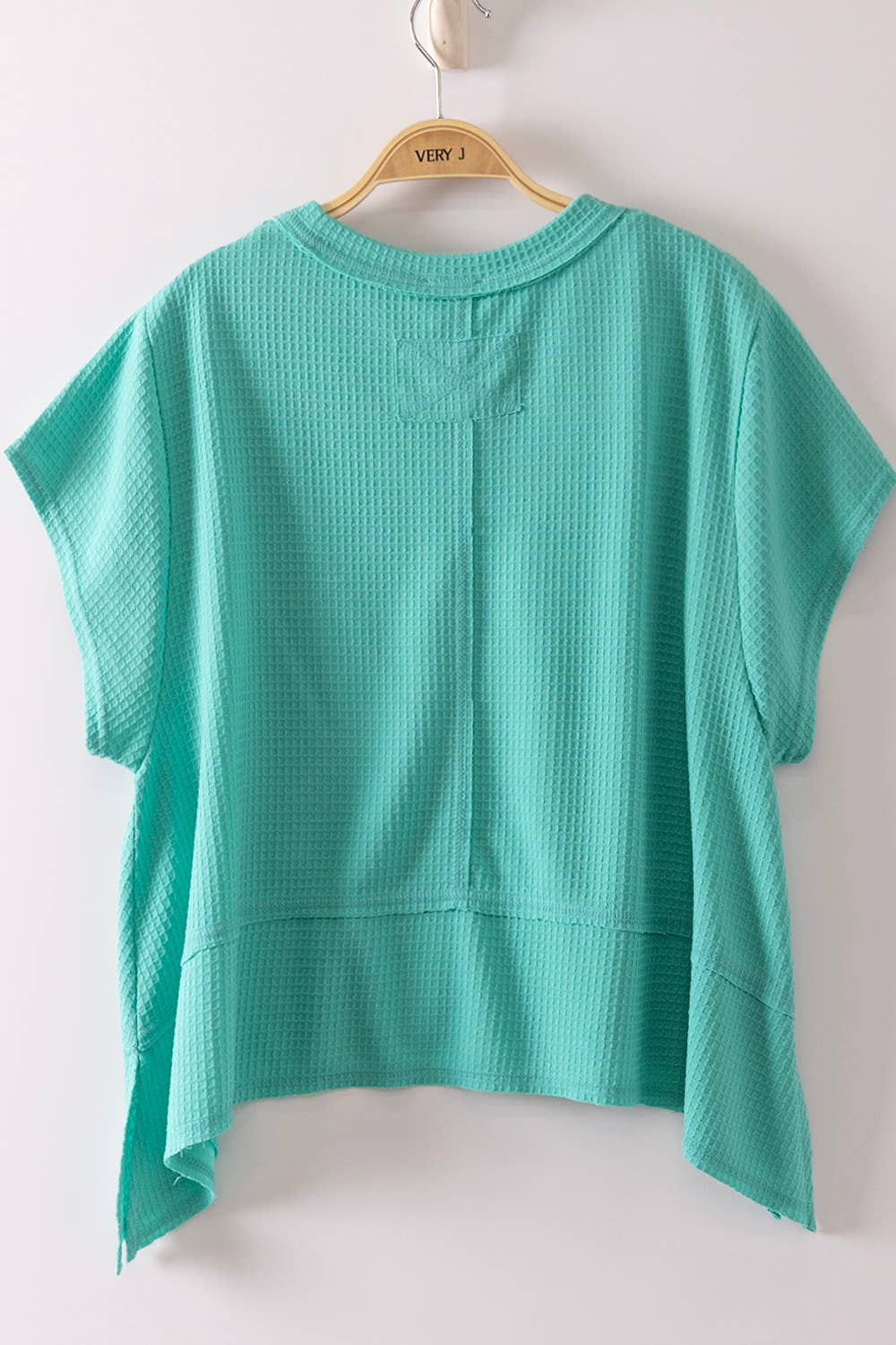 NT12641-Flared Hem Waffle Knit Casual Top: SEAFOAM / S-M-L/2-2-2