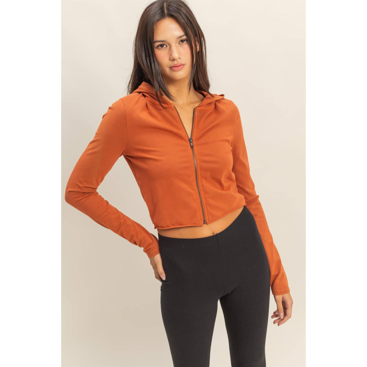 Zip Up Cropped Hoodie: BLACK / S-M-L(2-2-2)