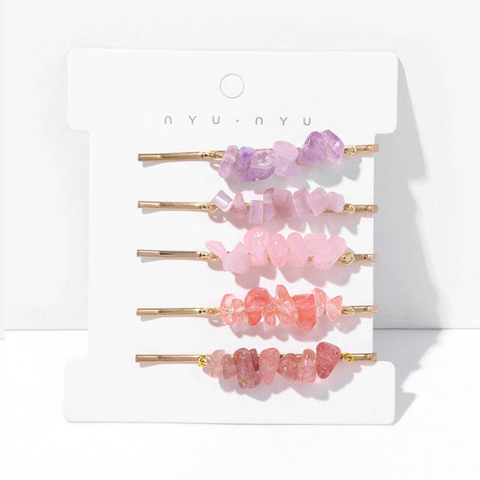 Natural Red Stone Hair Clip Set - Simple & Elegant_CWAHA1763: Pink / (OS) 2