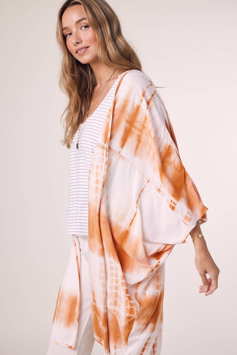 TIE DYE DOLMAN KIMONO: BLUE / S/M