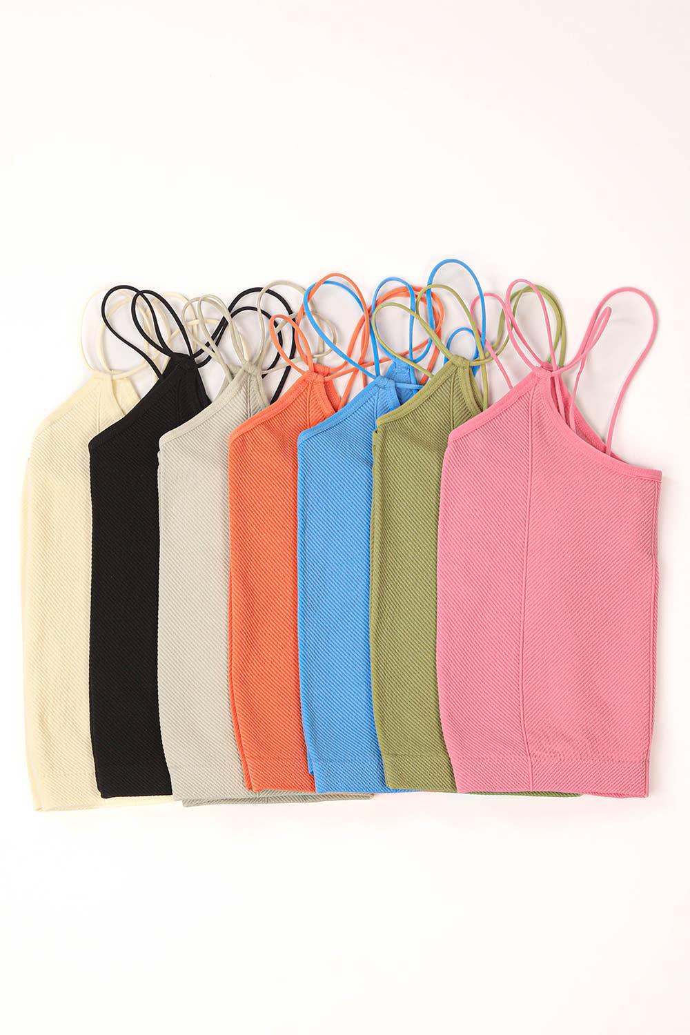 NT11660-Soft Stretchy Double Strap Slim Fit Tank Top: Pink / S.M/M.L-3/3