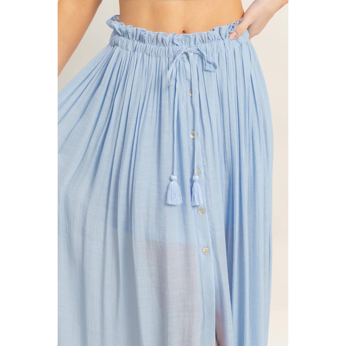 Smocked Top & Maxi Skirt Set: POWDER BLUE / S-M-L(2-2-2)