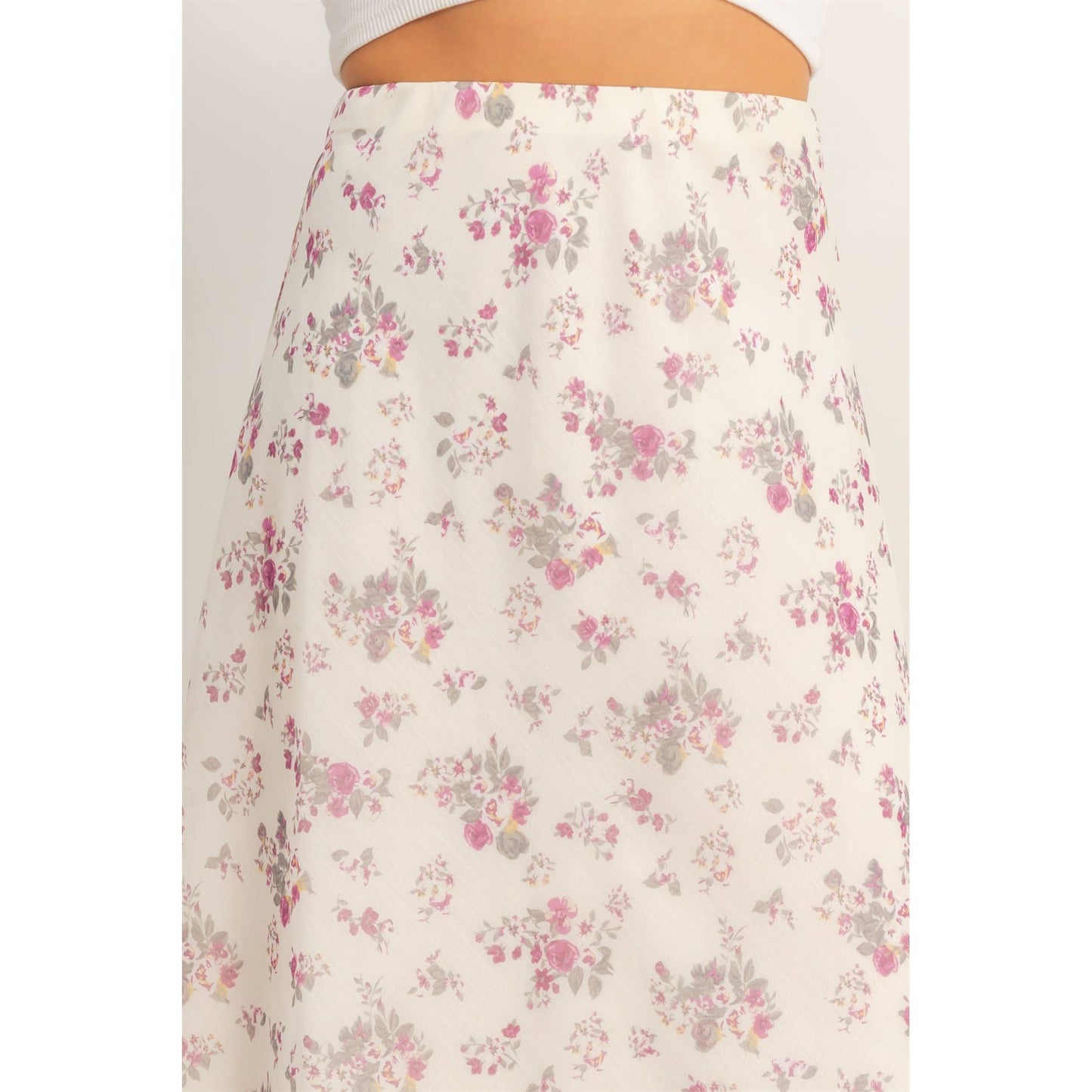 Floral Print Bias Skirt: BROWN / S-M-L(2-2-2)